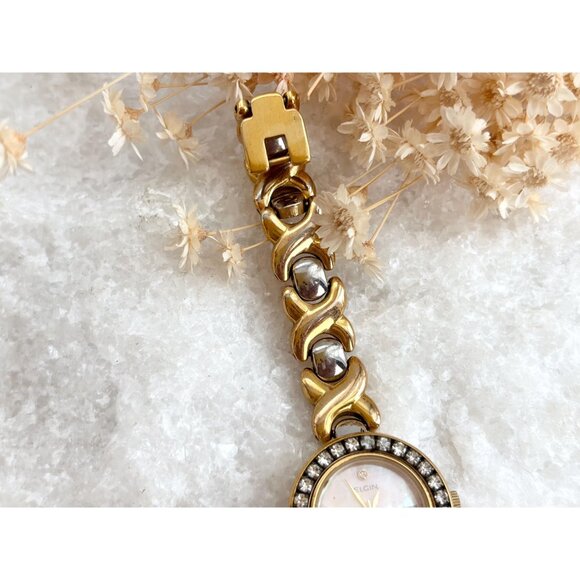 ELGIN EC273-017 Gold Toned Rhinestone Vintage Women's Wristwatch - 24mm - WORKS! - Picture 2 of 9